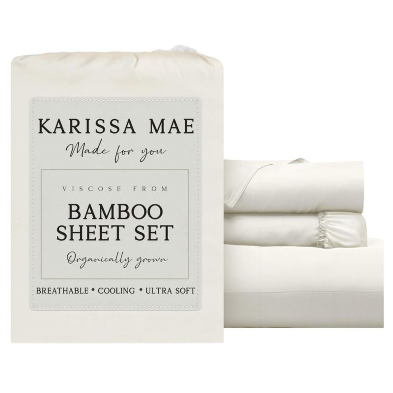 Juego de sábanas KARISSA MAE Twin de viscosa de bambú color marfil