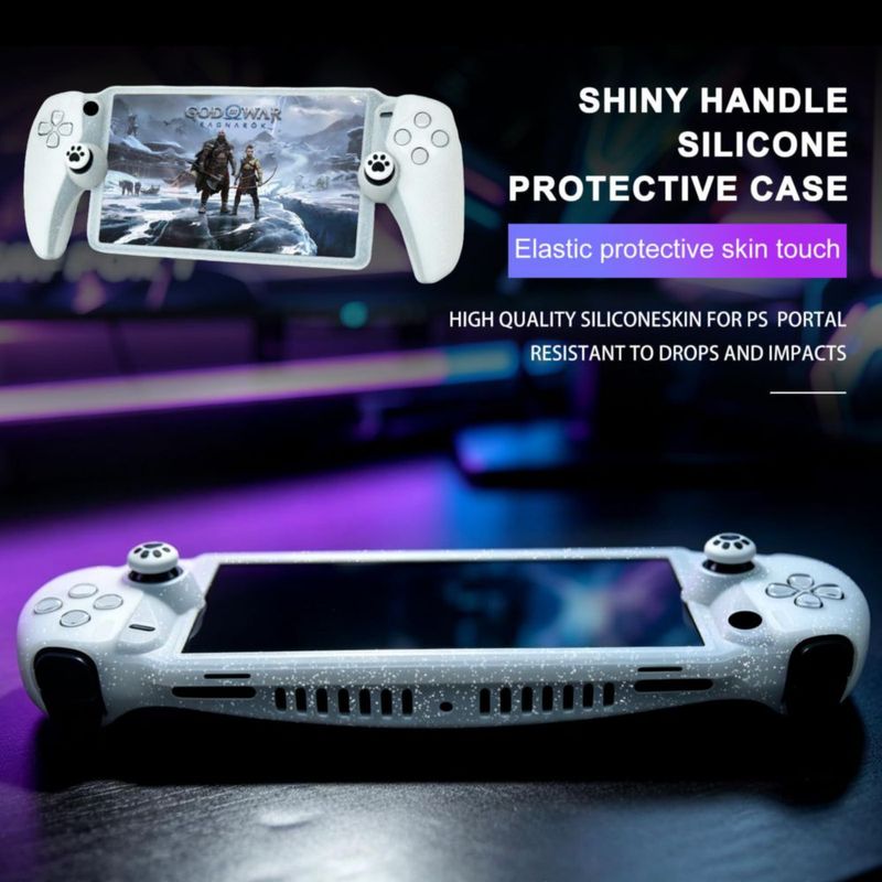 Funda HLRAO Glitter White para PS Portal + Agarraderas para Pulgar