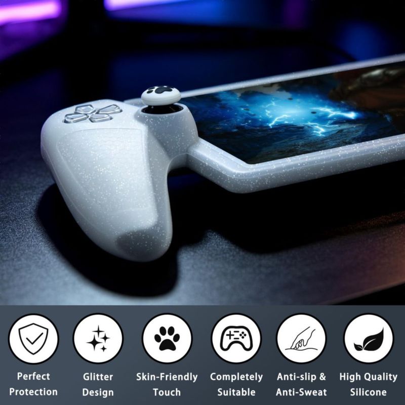 Funda HLRAO Glitter White para PS Portal + Agarraderas para Pulgar