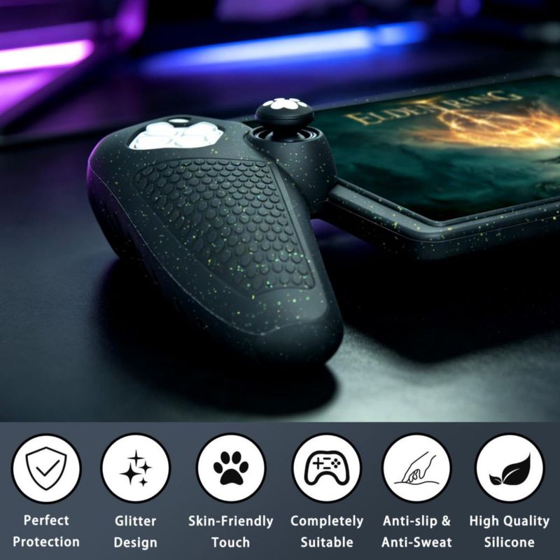 Funda HLRAO Glitter Black para PS Portal + 10 Capuchones de Agarre