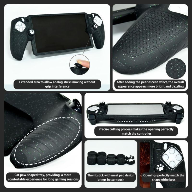 Funda HLRAO Glitter Black para PS Portal + 10 Capuchones de Agarre