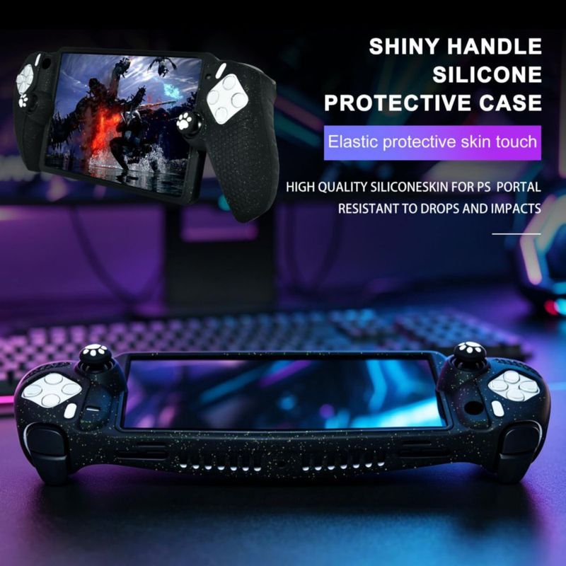 Funda HLRAO Glitter Black para PS Portal + 10 Capuchones de Agarre