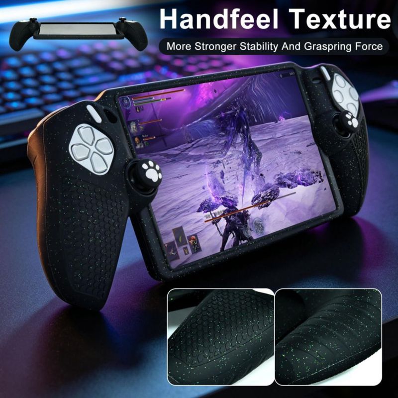 Funda HLRAO Glitter Black para PS Portal + 10 Capuchones de Agarre