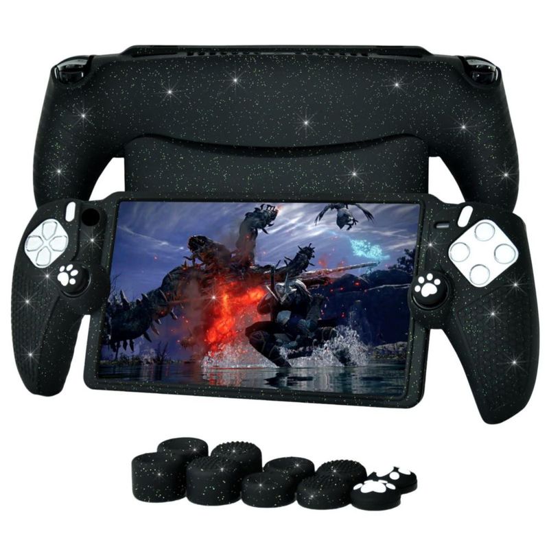 Funda HLRAO Glitter Black para PS Portal + 10 Capuchones de Agarre