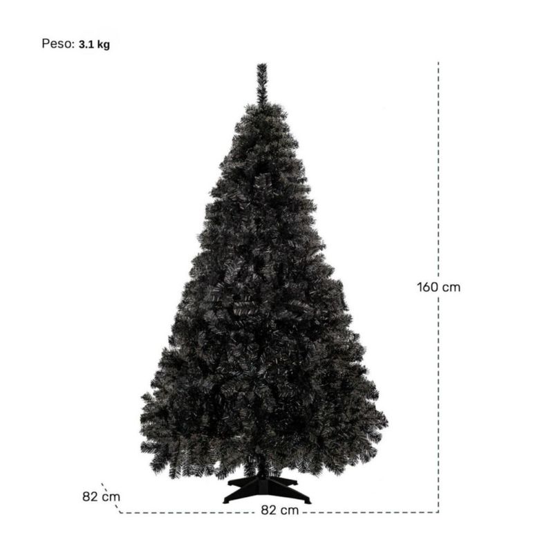 Arbol De Navidad Negro Pino Navideño 1.60 Metros 650 Ramas