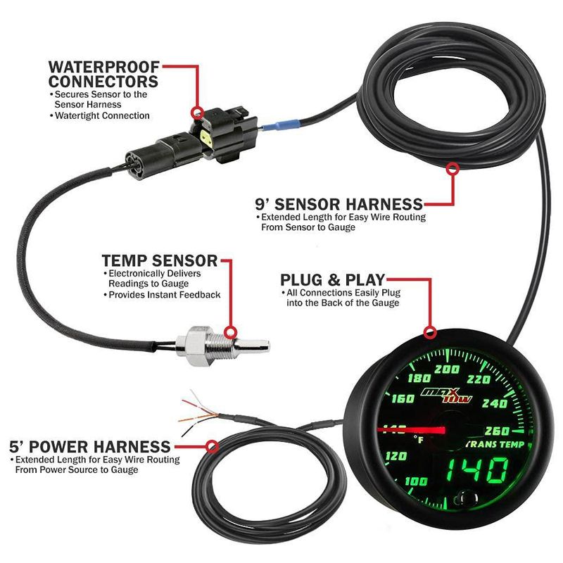 Indicador MaxTow de Temperatura de Transmisión 52 mm Negro y Verde 260 °F