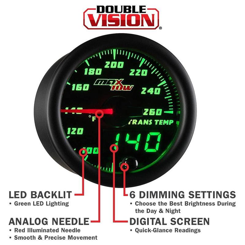 Indicador MaxTow de Temperatura de Transmisión 52 mm Negro y Verde 260 °F
