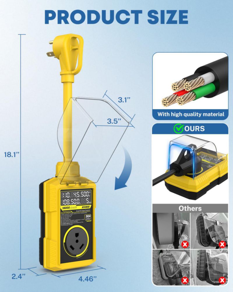 Protector de Sobretensión para Autocaravana Kohree 30A 18000J Impermeable