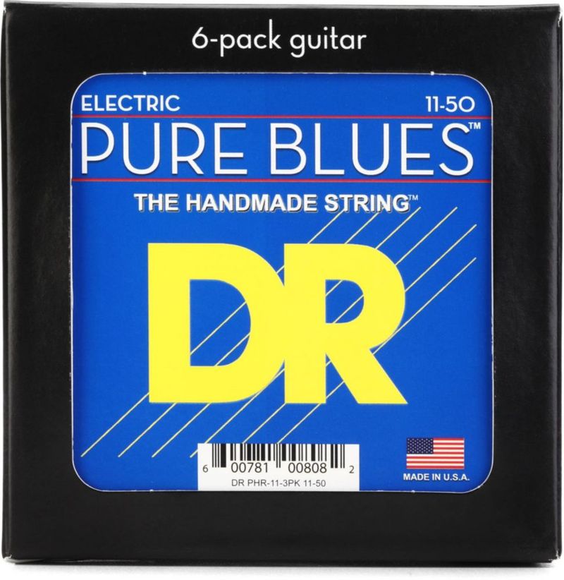 Cuerdas DR Strings PURE BLUES Níquel Puro 11-50 – Pack de 6