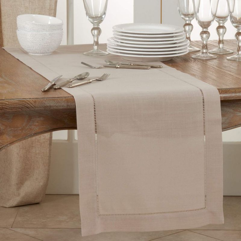 Caminos de Mesa SARO LIFESTYLE 41 x 183 cm Gris Topo con Detalle Hemstitch