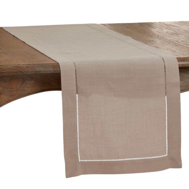 Caminos de Mesa SARO LIFESTYLE 41 x 183 cm Gris Topo con Detalle Hemstitch