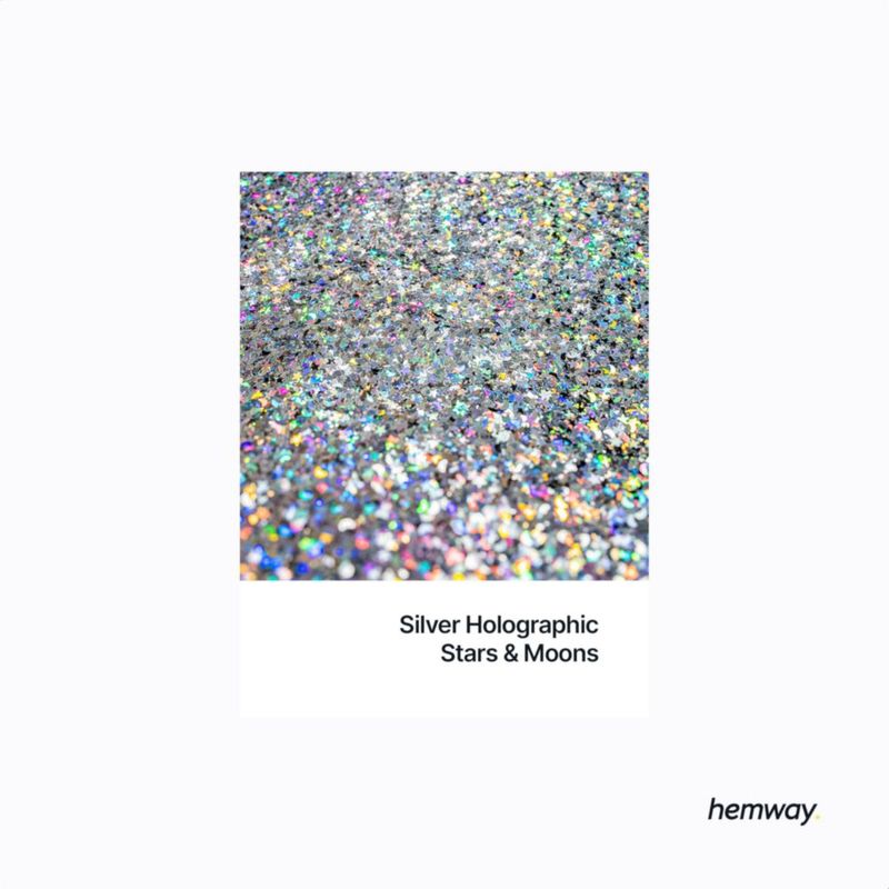 Purpurina Hemway 100 g Plata Holográfica Estrellas y Lunas