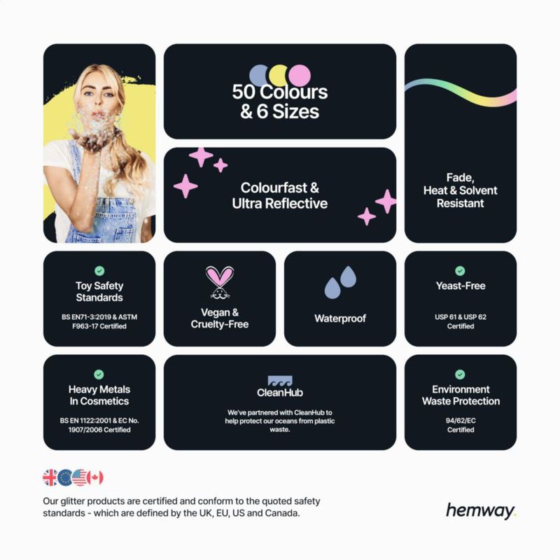 Purpurina Hemway 100 g Plata Holográfica Estrellas y Lunas