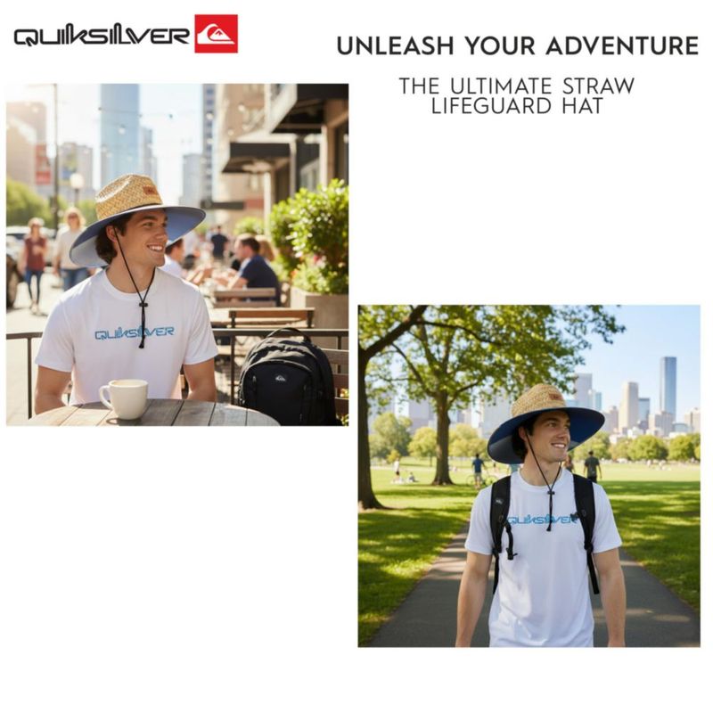 Sombrero de Sol Quiksilver XXL Monaco Blue de Paja con Ala Ancha
