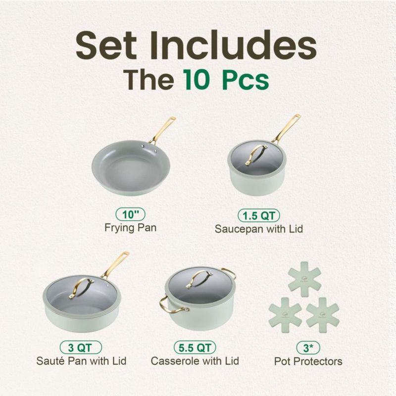 Juego de Utensilios de Cocina Cerámicos Chef Power 10 Piezas Verde Salvia