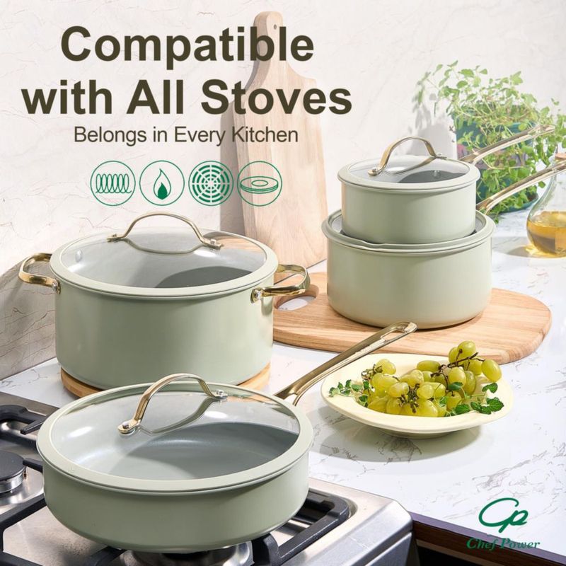 Juego de Utensilios de Cocina Cerámicos Chef Power 10 Piezas Verde Salvia