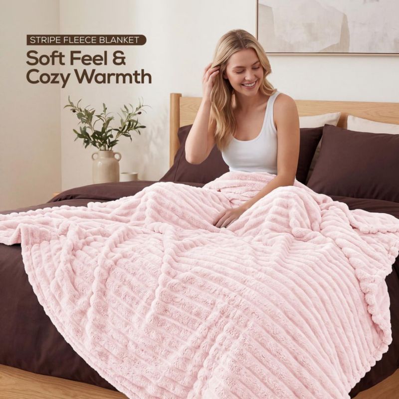 Manta Utopia Bedding 230 × 230 cm Rosa a Rayas (Forro Polar)
