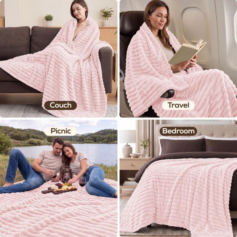 Manta Utopia Bedding 230 × 230 cm Rosa a Rayas (Forro Polar)
