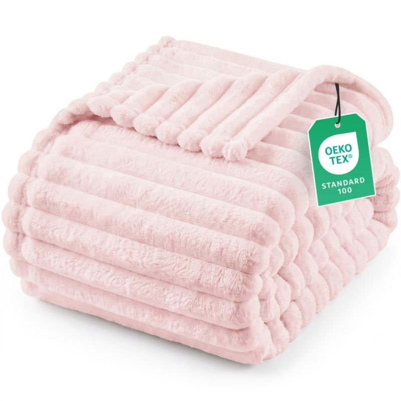 Manta Utopia Bedding 230 × 230 cm Rosa a Rayas (Forro Polar)