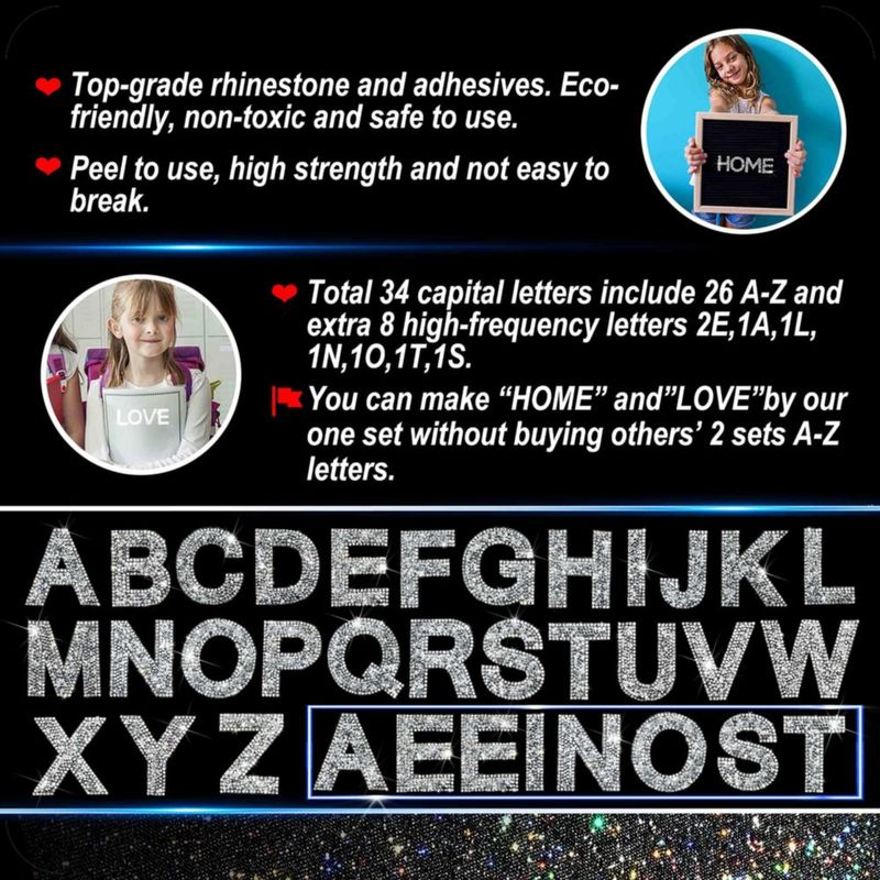 Pegatinas de letras Locacrystal 68 piezas 57 cm con strass DIY