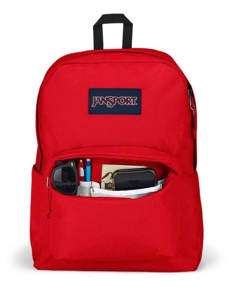 Mochila JanSport SuperBreak duradera y ligera con cinta roja