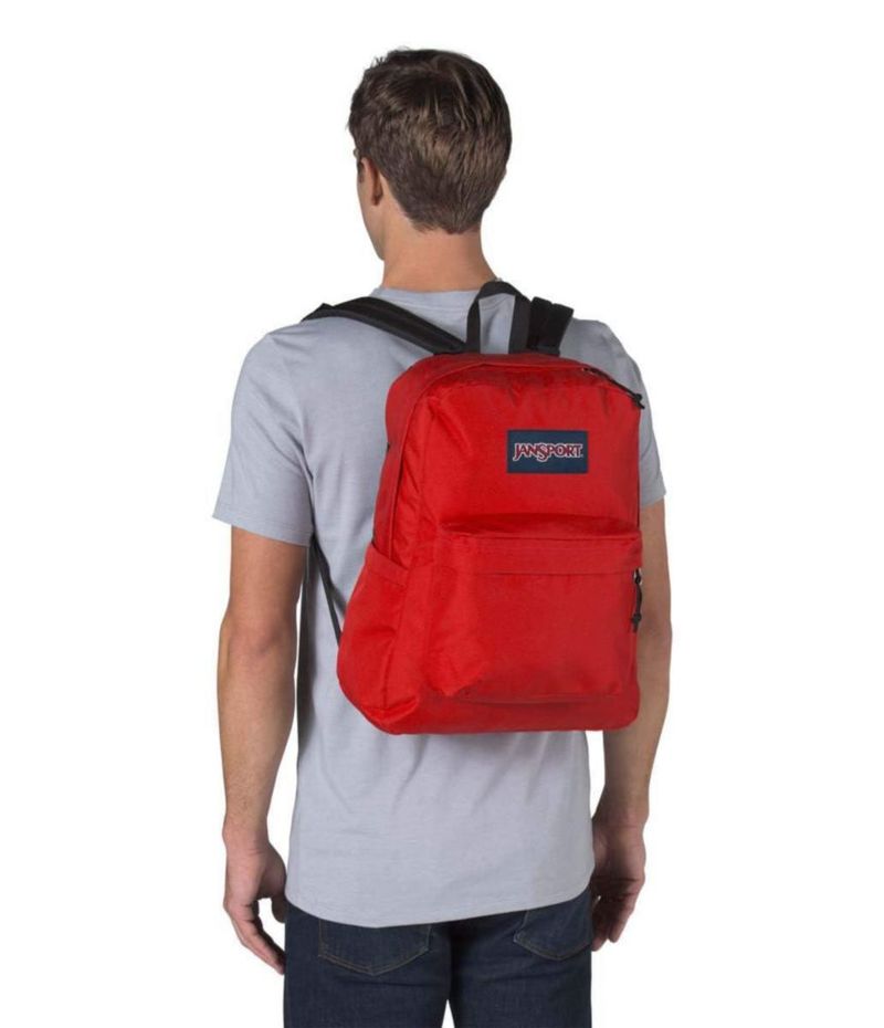 Mochila JanSport SuperBreak duradera y ligera con cinta roja