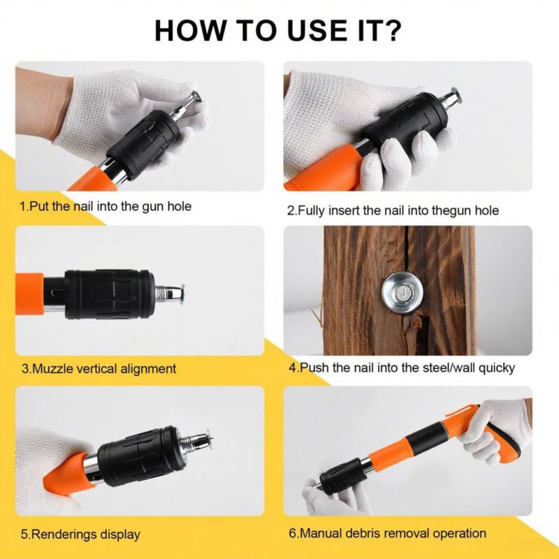 Pistola de clavos SONEE de 5 velocidades ajustable para concreto/madera (Naranja)