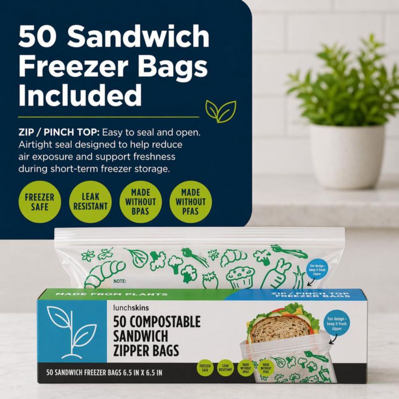 Bolsas Ziptop LunchSkins 17 cm × 17 cm 100 unidades compostables