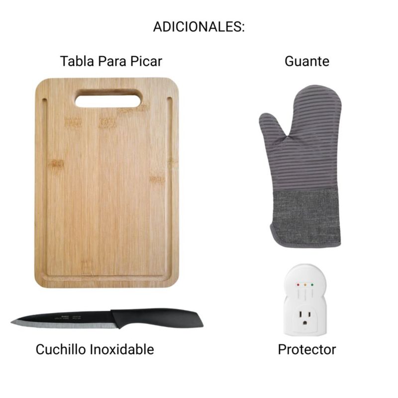 Microondas Panasonic NN-ST34QBRPH 0.9p3 900W con Protector Voltaje, Tabla picar, Cuchillo y Guante. Set de 5 pz