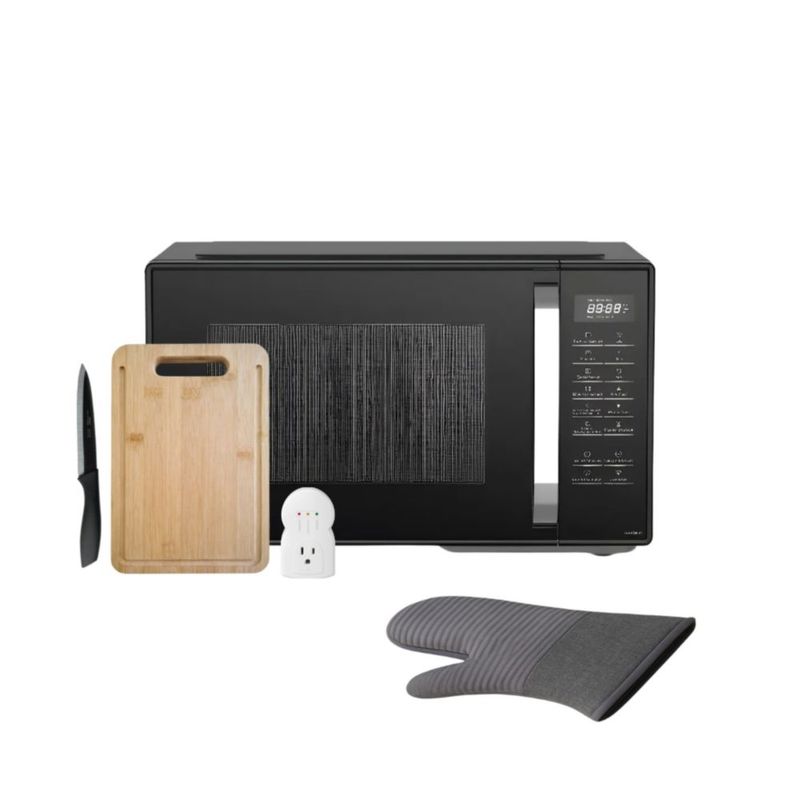 Microondas Panasonic NN-ST34QBRPH 0.9p3 900W con Protector Voltaje, Tabla picar, Cuchillo y Guante. Set de 5 pz