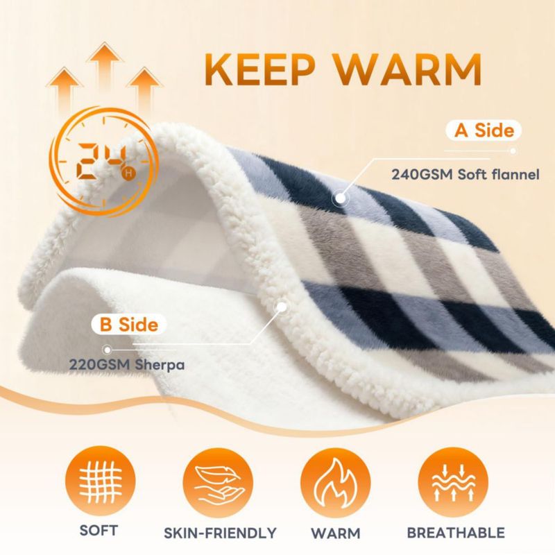 Manta Gracelife 150x127 cm Sherpa Fleece Gris‑Azul Suave