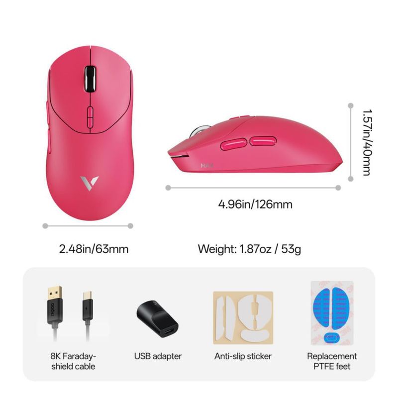 Ratón Gaming Rapoo VT2 Inalámbrico 53 g 8K Batería 750 h
