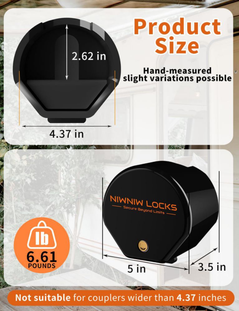 Candado para Enganche de Remolque NiwNiw 1‑7/8" 2" y 2‑5/16" Negro