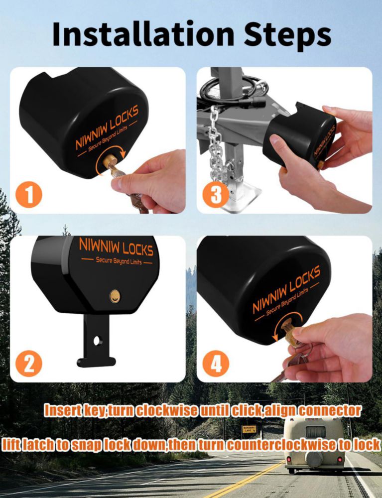Candado para Enganche de Remolque NiwNiw 1‑7/8" 2" y 2‑5/16" Negro