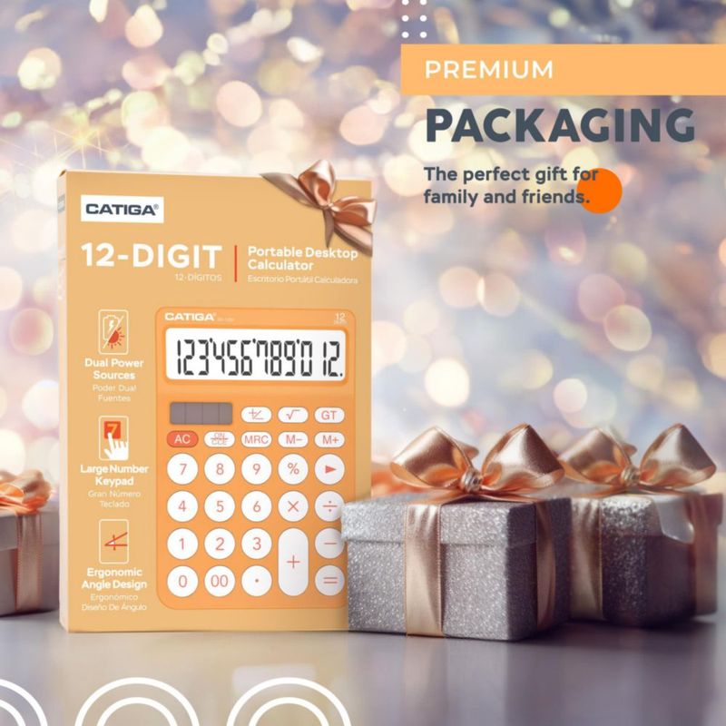 Calculadora CATIGA de 12 dígitos LCD naranja de doble alimentación