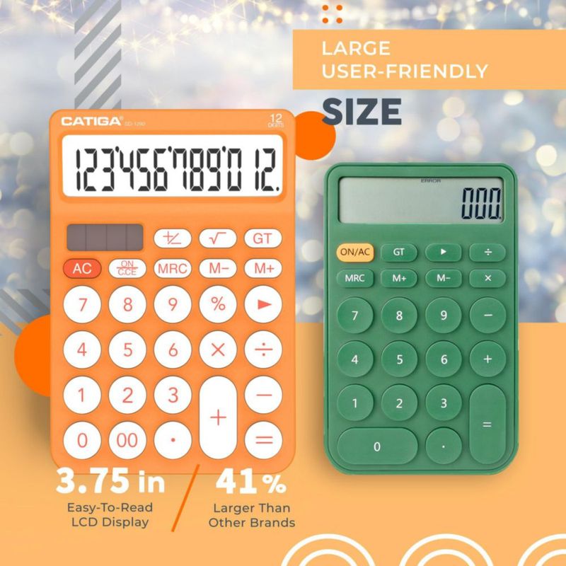 Calculadora CATIGA de 12 dígitos LCD naranja de doble alimentación
