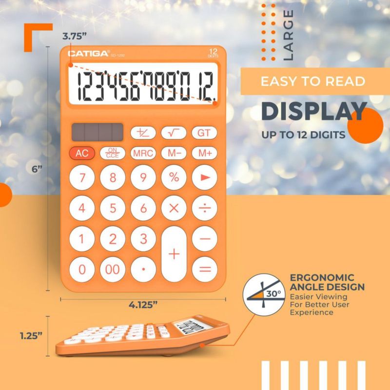 Calculadora CATIGA de 12 dígitos LCD naranja de doble alimentación