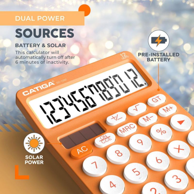 Calculadora CATIGA de 12 dígitos LCD naranja de doble alimentación