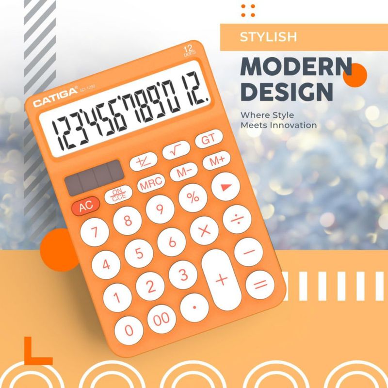Calculadora CATIGA de 12 dígitos LCD naranja de doble alimentación