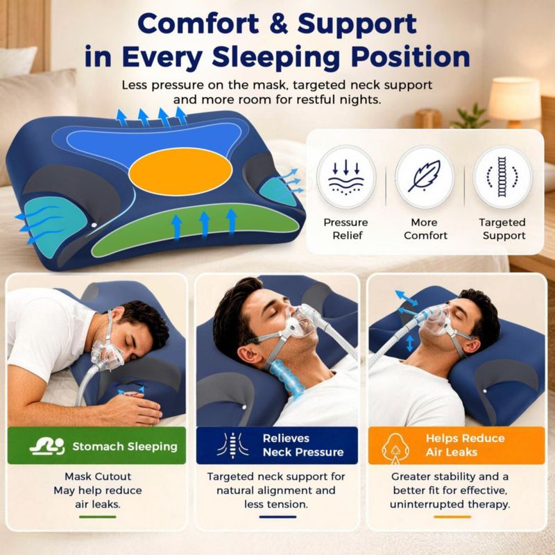 Almohada CPAP IKSTAR Ajustable de Espuma Viscoelástica con Soporte Cervical