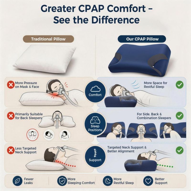 Almohada CPAP IKSTAR Ajustable de Espuma Viscoelástica con Soporte Cervical