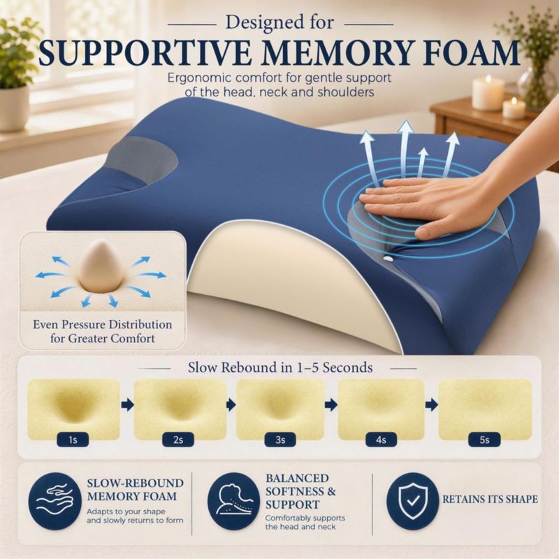 Almohada CPAP IKSTAR Ajustable de Espuma Viscoelástica con Soporte Cervical