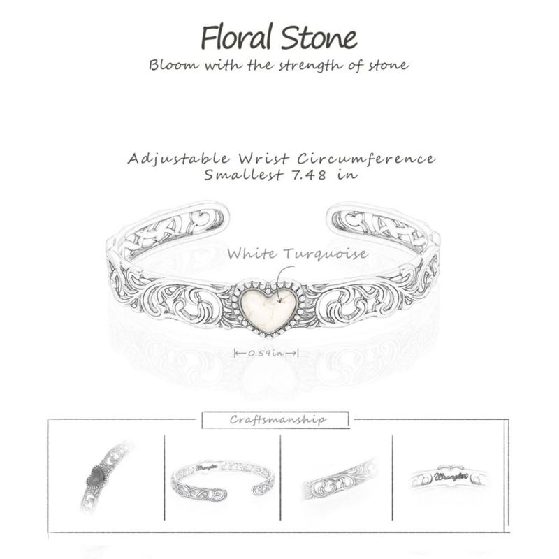 Pulsera Montana West Wrangler Turquesa con diseño floral tallado