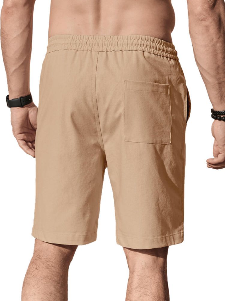 Shorts Comdecevis de algodón y lino caqui marrón talla S 32