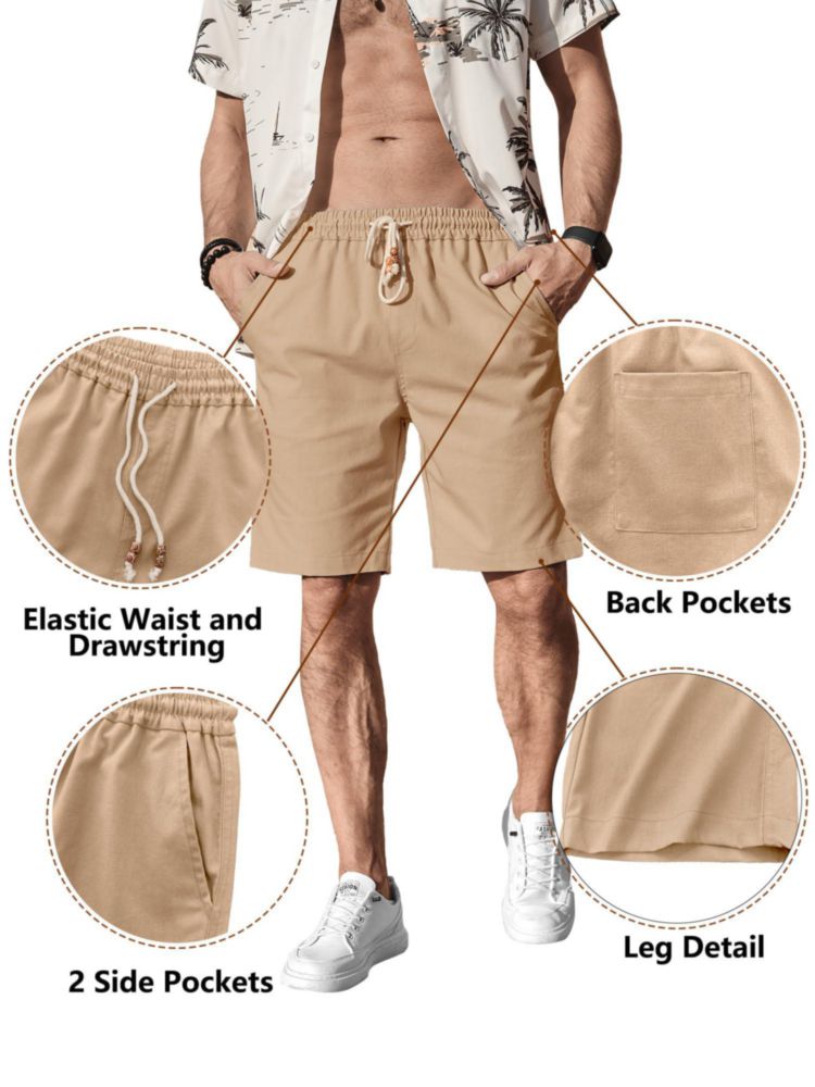 Shorts Comdecevis de algodón y lino caqui marrón talla S 32