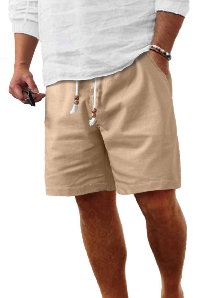 Shorts Comdecevis de algodón y lino caqui marrón talla S 32