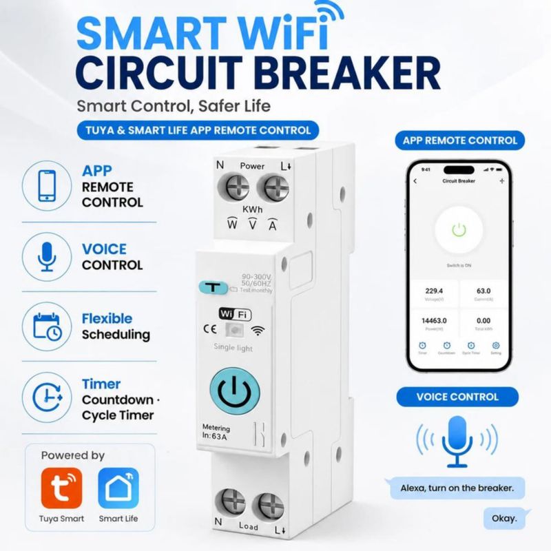 Interruptor WiFi aeliussine 63A 90-300V con protección contra fugas