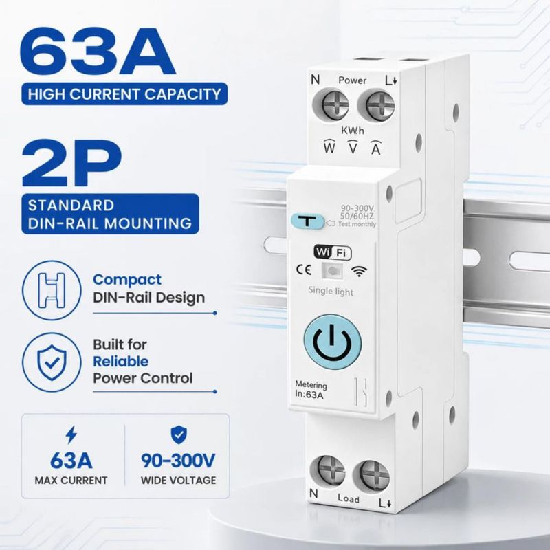 Interruptor WiFi aeliussine 63A 90-300V con protección contra fugas
