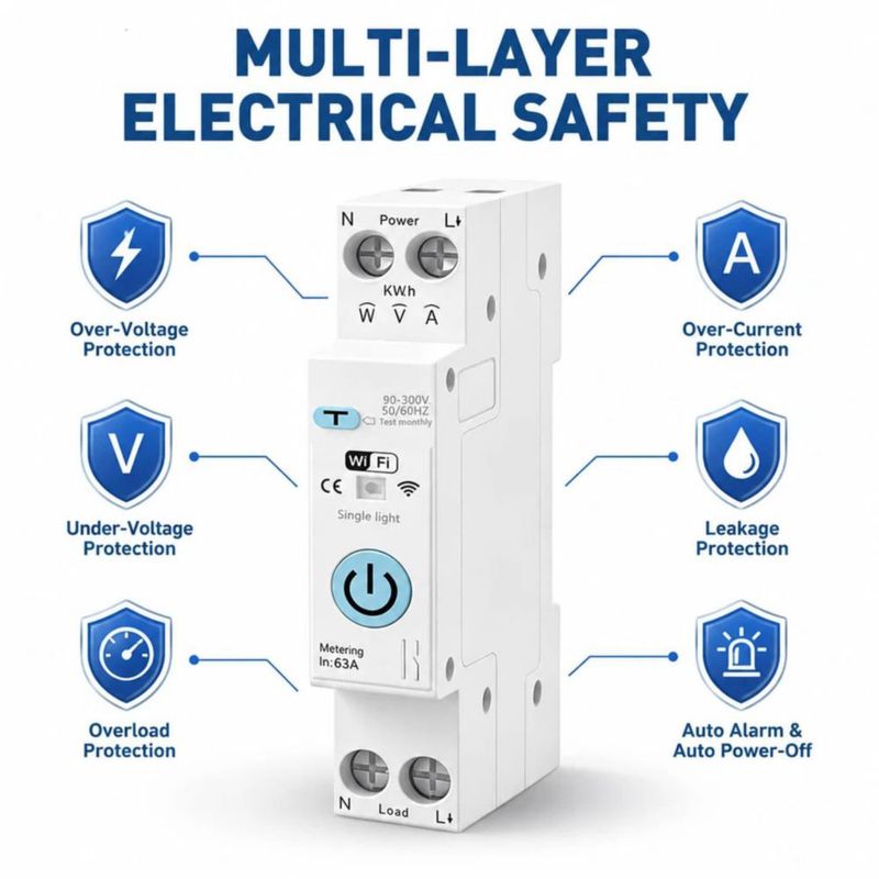 Interruptor WiFi aeliussine 63A 90-300V con protección contra fugas