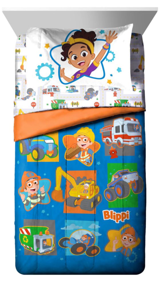 Juego de ropa de cama Jay Franco Full Blippi azul de 7 piezas para cama tamaño completo
